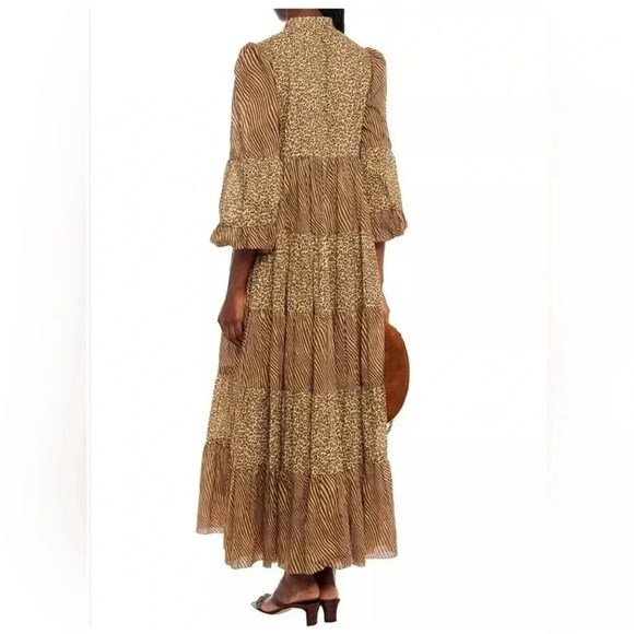$1083 Zimmermann Button Front Empire Tiered Leopard Zebra Dress Brown Sz… - Picture 6 of 11